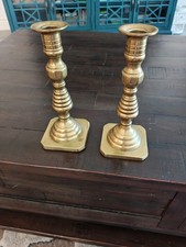 vintage pair of mid-to-late 20th-century Korean brass beehive candlestick holder picture