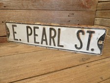 Vintage Retired E. PEARL ST. Black & White Embossed Heavy Metal Street picture