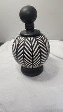 Hobby Lobby Black and White Carved Pattern Ceramic Decorative Jar with Lid picture