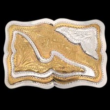German Silver Jewelers Bronze Paisley Tooled Western Vintage Belt Buckle picture