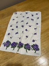 Vintage Kreier Linen Tea Towel Violet Purple Flowers Wall Hanging 16x11 1/2