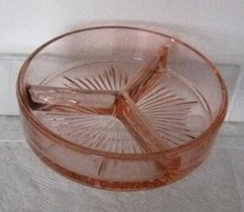 Vintage Pink Depression Glass Divided 3 Sections Candy Nut Relish Dish Bowl picture