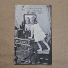Antique Good Wish Birthday Postcard Girl Looking in Mirror Unused RPPC picture