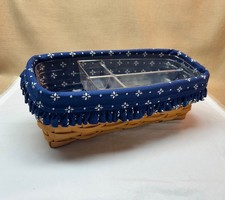 Longaberger Long Rectangle Basket with Navy & White Fabric Liner and Two Liners picture