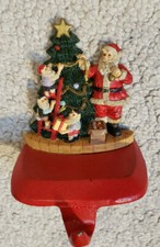 Santa with Elves decorating Christmas Tree Stocking Hanger Holder for Mantle picture