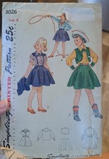Vtg 1940s Simplicity Sewing Pattern 3026 Girls Western Skirt Vest Sz 6 Cut  picture