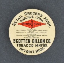Scotten Dillon Tobacco Co 1896 Dubuque Iowa Retail Grocers Assn. Detroit Button picture