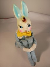 Vtg Easter Bunny Rabbit Knee Hugger Blue White Christmas Ornament Japan (No Hat) picture
