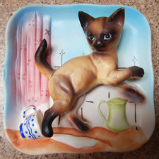 MCM NAPCO 1950’s 3D Siamese Cat Figurine Wall Hanging Plaque Japan VTG picture