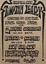 Timothy Leary Luv For Guv Postcard - Psychedelic - LSD - Fillmore East - 1969 picture