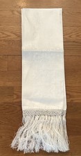 Pair Vintage Irish Linen Towels Fringed Linen Damask Hand-Knotted Lace Large New picture