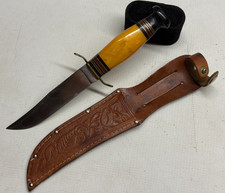 Vintage Kinfolks MY65 Fixed Blade Knife w/ Sheath Butterscotch BEAUTIFUL picture