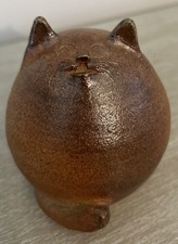 Whimsical Round  Fat Chunky Ceramic Pottery Cat Figurine 4.5” Tall picture