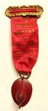 RARE W.V.F.A. FIREMAN'S MUSTER & GALA JULY 26, 1924 RIBBON METAL HELMET PIN picture