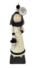 Vtg Heather Myers Black & White Happy Hallow Eve Halloween Figure Witch Folk Art picture