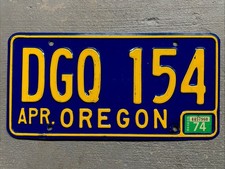 VINTAGE OREGON LICENSE PLATE BLUE/ORANGE DGQ-154 APRIL 1974 STICKER NICE😎 picture