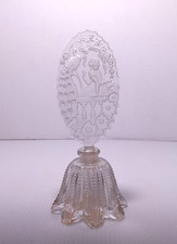 Atq Art Deco Czech Clear Glass Perfume Bottle Lady with Peacock w/ Dauber picture