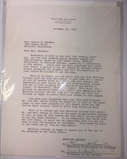 1965 Whittier College Signed Letter – Wardman House Donation Historic Landmark picture