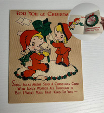 Vintage 1946 Christmas Greeting Card Retro Peek-Through Novelty Art Decor Unused picture