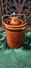 Vintage Stoneware Cheese Butter Crock Bail Lock Brown Pottery Farmhouse Kitchen picture
