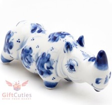 Rhinoceros Gzhel porcelain figurine rhino handmade picture
