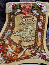 Vintage Lamont Linen Wales Cymru Map Tea Towel Unused NOS Red Dragon MINT picture