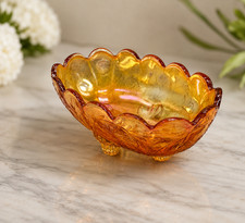 Vintage Amber Jeannette Glass Floragold Louisa Carnival Glass Footed Bowl picture