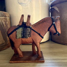VTG Hand Carved Wood Donkey Figurine Pack Burro Folk Art Sculpture picture