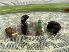 Vintage 60s Lot 4 Zuni Fetish Animals Duck,Beaver, Weasel, Bear/Jet Turquoise  picture