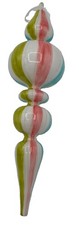 Robert Stanley Pastel Stripe Blown Glass Finial Christmas/Easter Ornament 11” picture