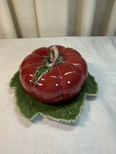 VTG R H MACY & Co Red Tomato & Leaf Butter Dish Portugal picture