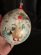 Vtg. 1950s Jumbo Hand Painted 6” Tear Drop Lady w/Trees Red/White picture