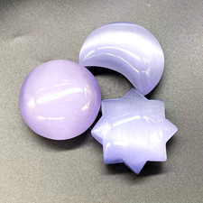 3 Purple cat's eye stone carved Circle/Octagram/crescent shape Palmstone Healing picture