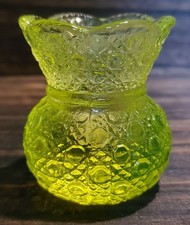 Uranium Vaseline Mosser Glass Button Pattern Toothpick Holder GLOWS picture