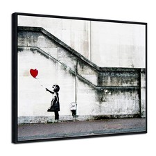 Pyradecor Black Framed Canvas Wall Art Large Banksy Grafitti Girl Red Balloon picture