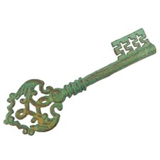 Extra Large Heavy Decorative Skeleton Key Cast Iron Distressed Turquoise 15 inch picture