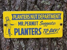 RARE VINTAGE PLANTER'S NUT DEPARTMENT PORCELAIN ENAMEL SIGN, APPX 4.5