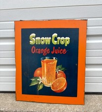 Vtg 1940s Snow Crop Sign Orange Juice Soda Crush Nesbitts Cooler Sign picture