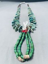 EARLY VERY RARE VINTAGE NAVAJO CERRILLOS TURQUOISE JACLA NECKLACE OLD picture
