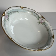 Signed J.S. Launts BAVARIA GERMANY 10” SERVING BOWL-ROSES-LUSTRE GLAZE SCALLOPED picture