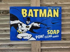 GIANT VINTAGE 1960'S DOUBLE-SIDED BATMAN SOAP PORCELAIN SIGN 30 X 20 VERY HEAVY picture