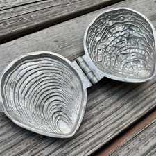 Rare Antique Oyster Seashell Ice Cream Mold Pewter No. 145 Hinge Mold picture