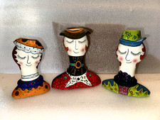 Ganz Pati’s People 3 Hand Painted Ceramic Lady Candle Holders Whimsical Folk Art picture
