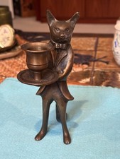 Vintage 1994 Cast Bronze Fox Butler Candle Holder 6.5” H Desk Top picture