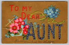 c1910s To My Dear Aunt Gold Lines Embossed Posted Antique Postcard picture