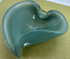 MCM TURQUOISE vtg Murano gold flecks art glass bowl sculpture Alfredo Barbini picture