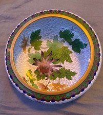 Vintage Chinese Cloisonne Enamel Floral Bowl 7” x 3” Brass Chrysanthemum Motif picture