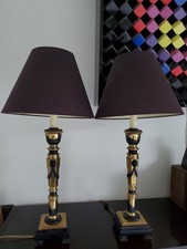 Pair Vintage Frederick Cooper Black & Golf Lion Head Neoclassical Table Lamps  picture