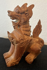 Vintage Hand Carved Wood Thai Singha Lion Chinthe Guardian Statue Foo Dog 5.25” picture