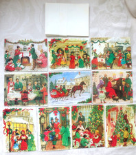 10 VTG. CHRISTMAS CARDS & ENVELOPES-DIFFERENT VICTORIAN SCENES & INSIDE MESSAGES picture